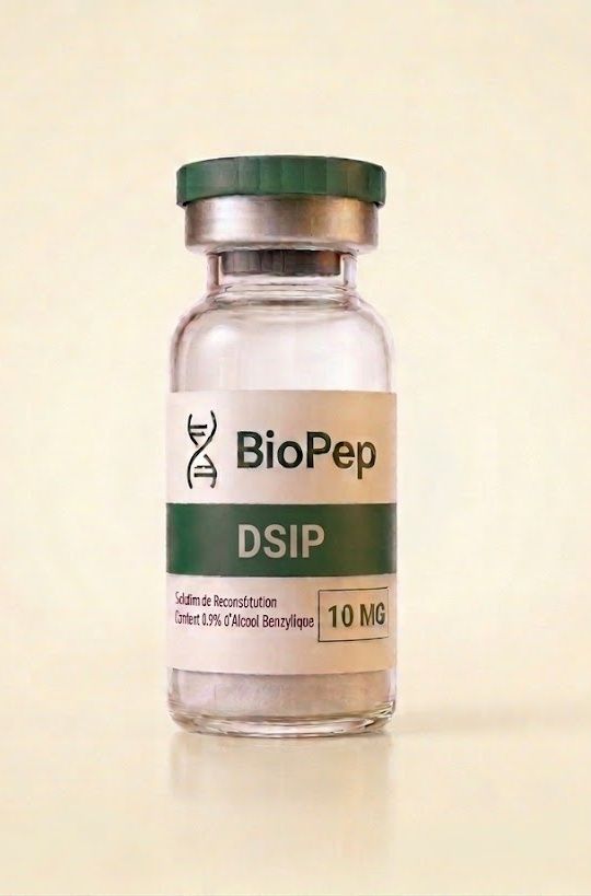 Flacon DSIP 10mg BioPep, étiquette verte, pureté HPLC ≥98%